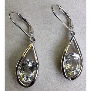 925 Sterling Silver Tear Drop Earrings With Large Clear Stones Evening Bling